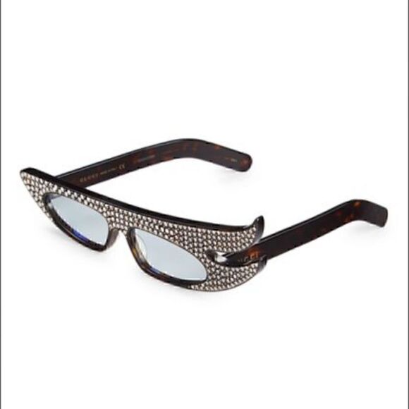 GUCCI Strassed 56MM Embellished Asymmetrical Cat Eye Sunglasses in Havana color main image 11